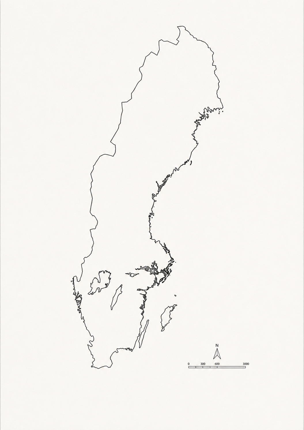 Stilren porträttkarta över Sverige.